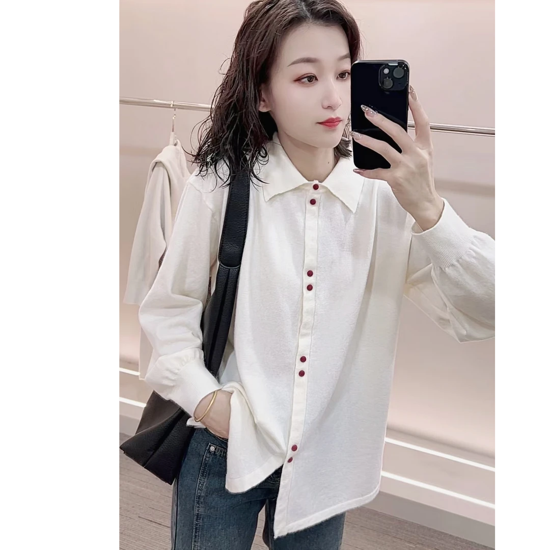 有运费补贴~翻领慵懒风针织开衫宽松显瘦纯色简约长袖高级感上衣