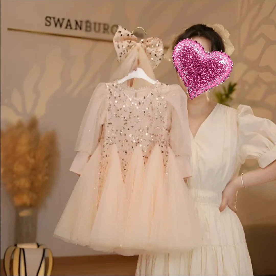 不加绒女童长袖连衣裙气质甜美亮片公主裙春秋洋气童装