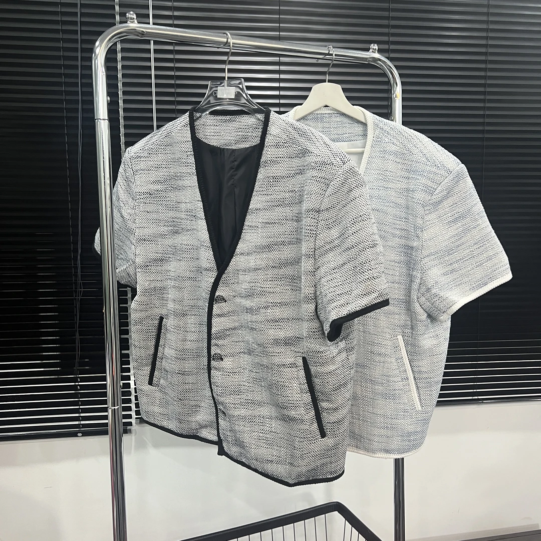 捡漏福利 夏季高级感复古编织小香风外套男短袖西服