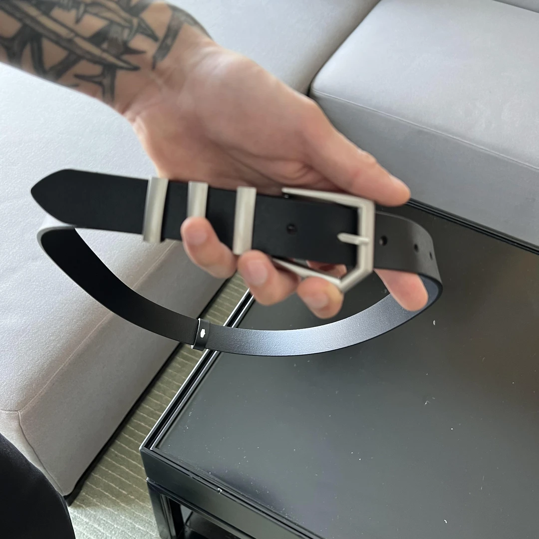 子上男装 ins潮牌男士二层牛异型方扣腰带时尚黑色复古简约皮带