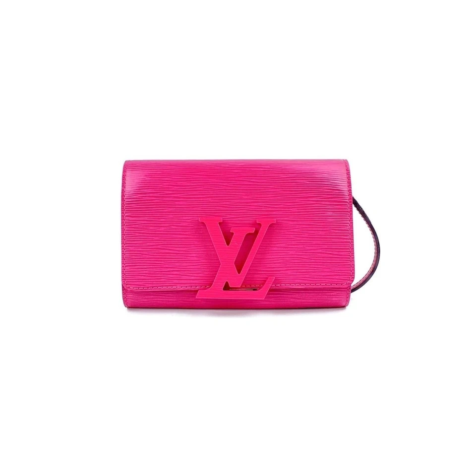99新 LouisVuitton/路易威登 水波纹牛皮火龙果色树脂标手拿包单