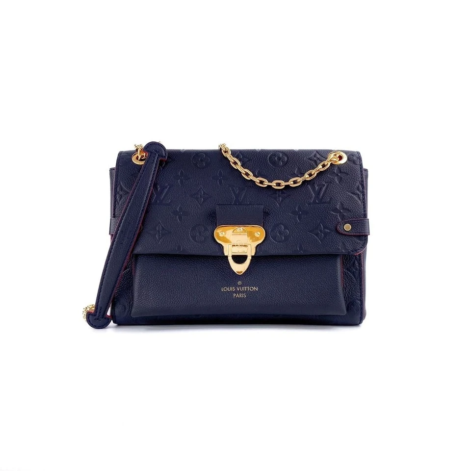 99新 LouisVuitton/路易威登 老花压印牛皮红拼深海蓝色vavin信封