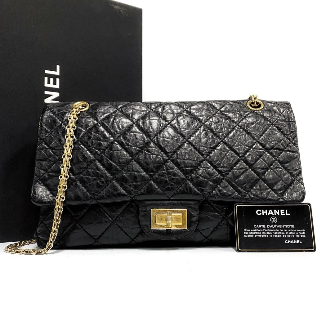99新 Chanel/香奈儿 香奈儿 黑金牛皮 双盖2.55大号 15开