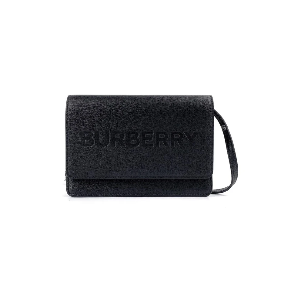 95新 BURBERRY/博柏利 黑色牛皮压印黑标单肩包
