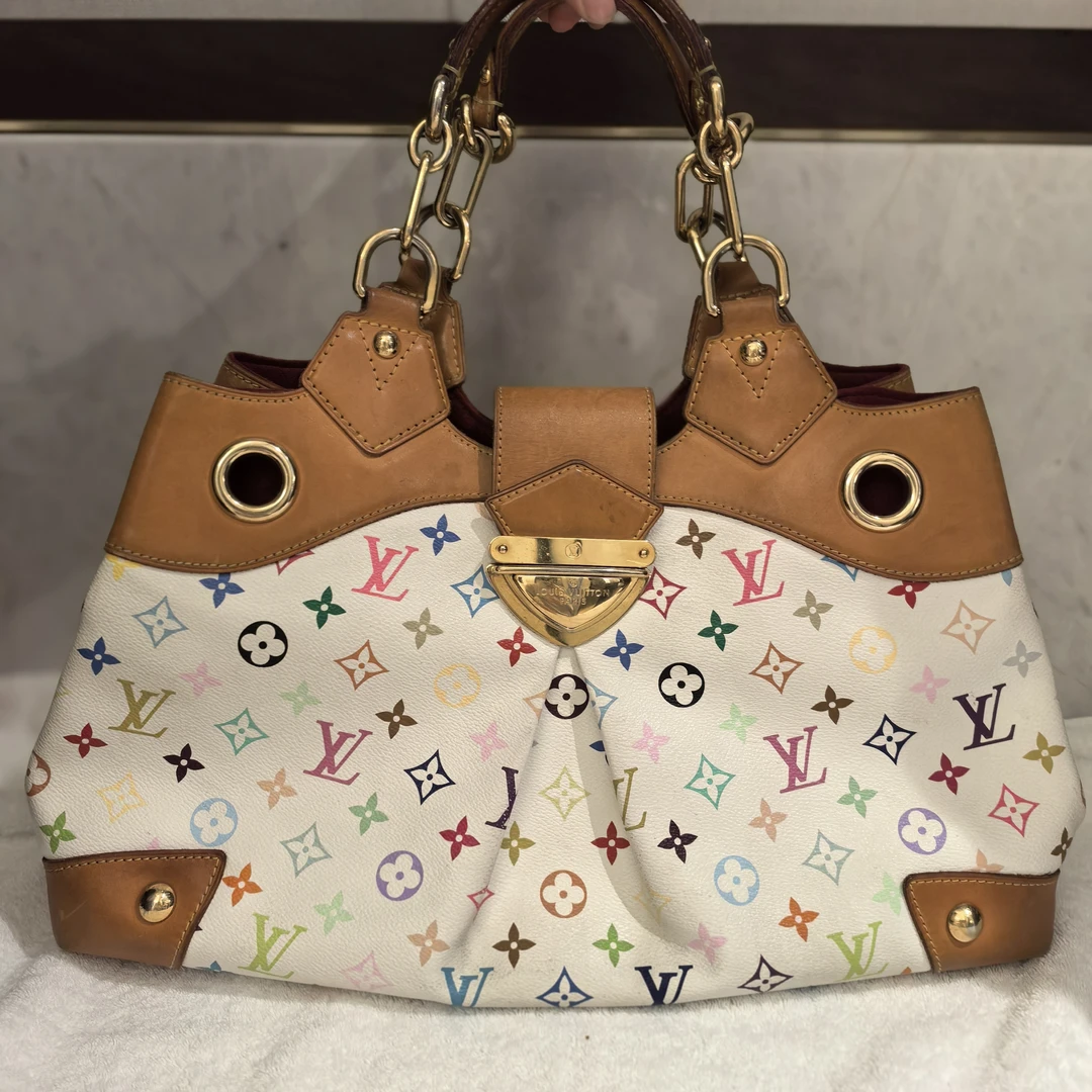 95新 LouisVuitton/路易威登 白三彩经典链条托特包