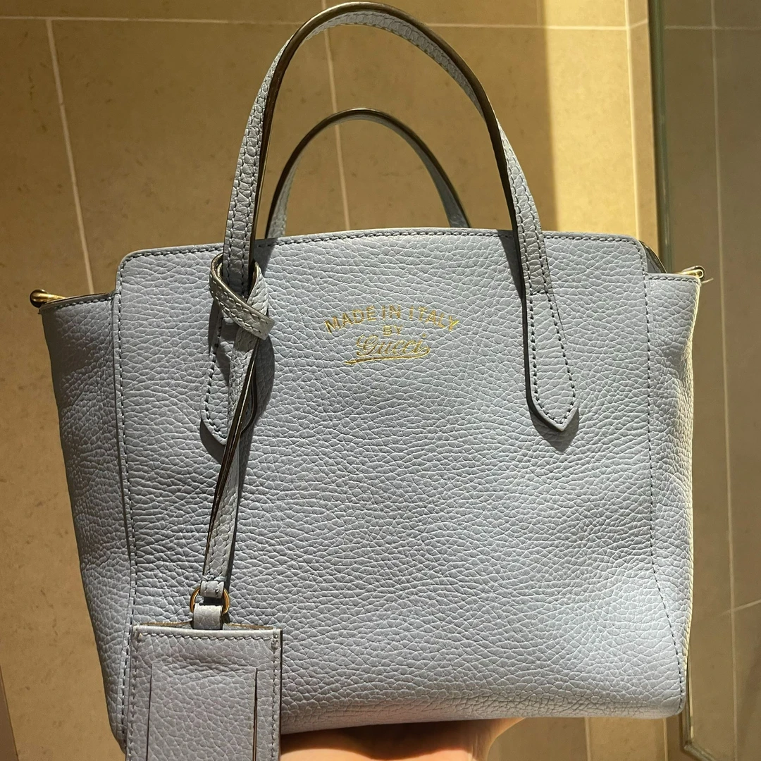 95新 GUCCI/古驰 蓝色金标手提菜篮子