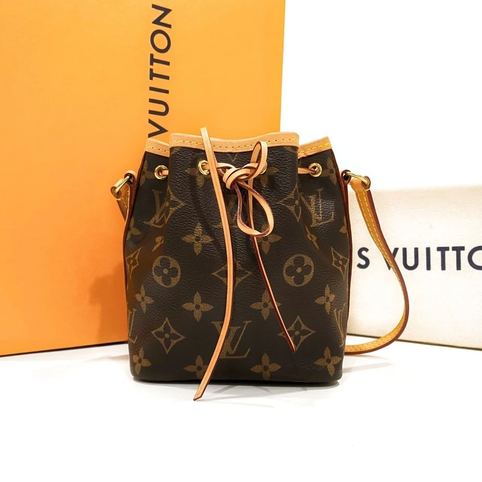 95新 LouisVuitton/路易威登 老花牛皮抽绳小水桶单肩包年份款