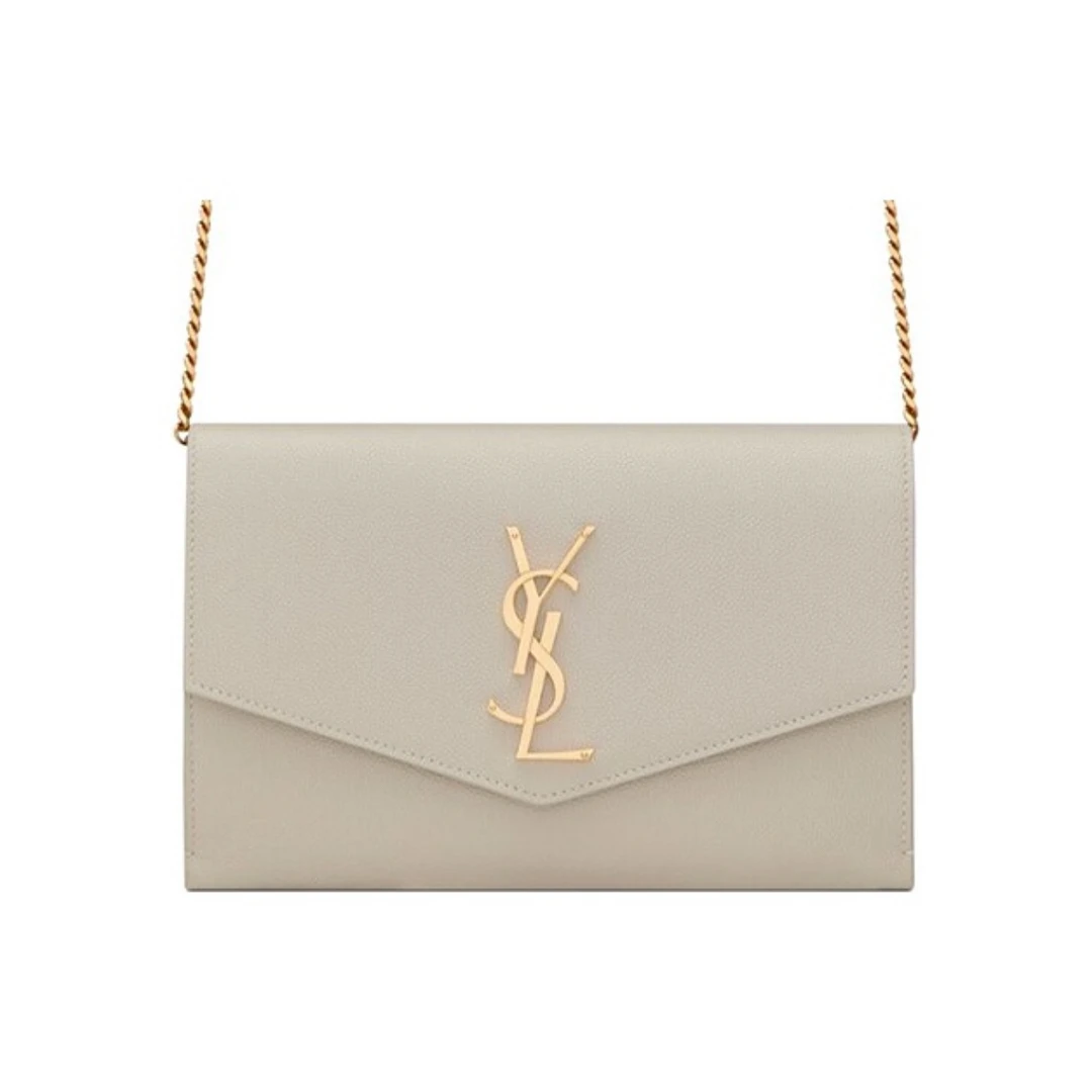 全新未使用 YSL/圣罗兰 白色金标二合一信封链条包