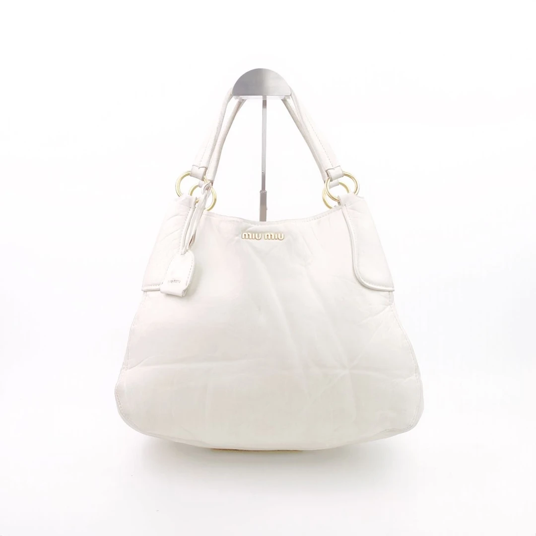 95新 MIU MIU/缪缪 白色牛皮金标手提包