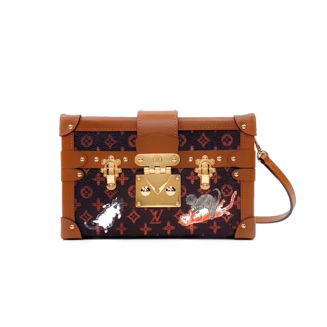 99新 LouisVuitton/路易威登 手绘款宠物PetiteMalle焦糖色硬盒子