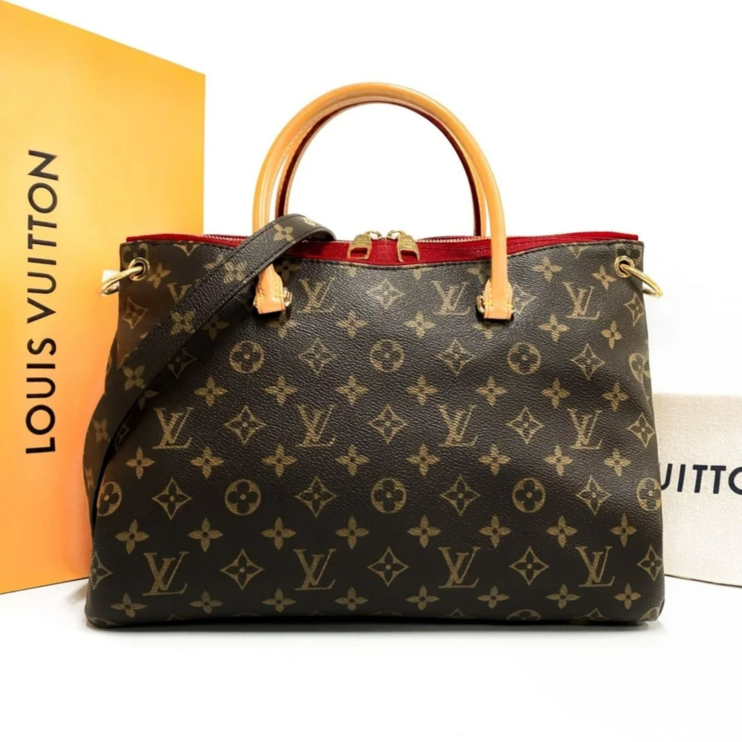 95新 LouisVuitton/路易威登 老花Pallas红色传奇手袋手提单肩包