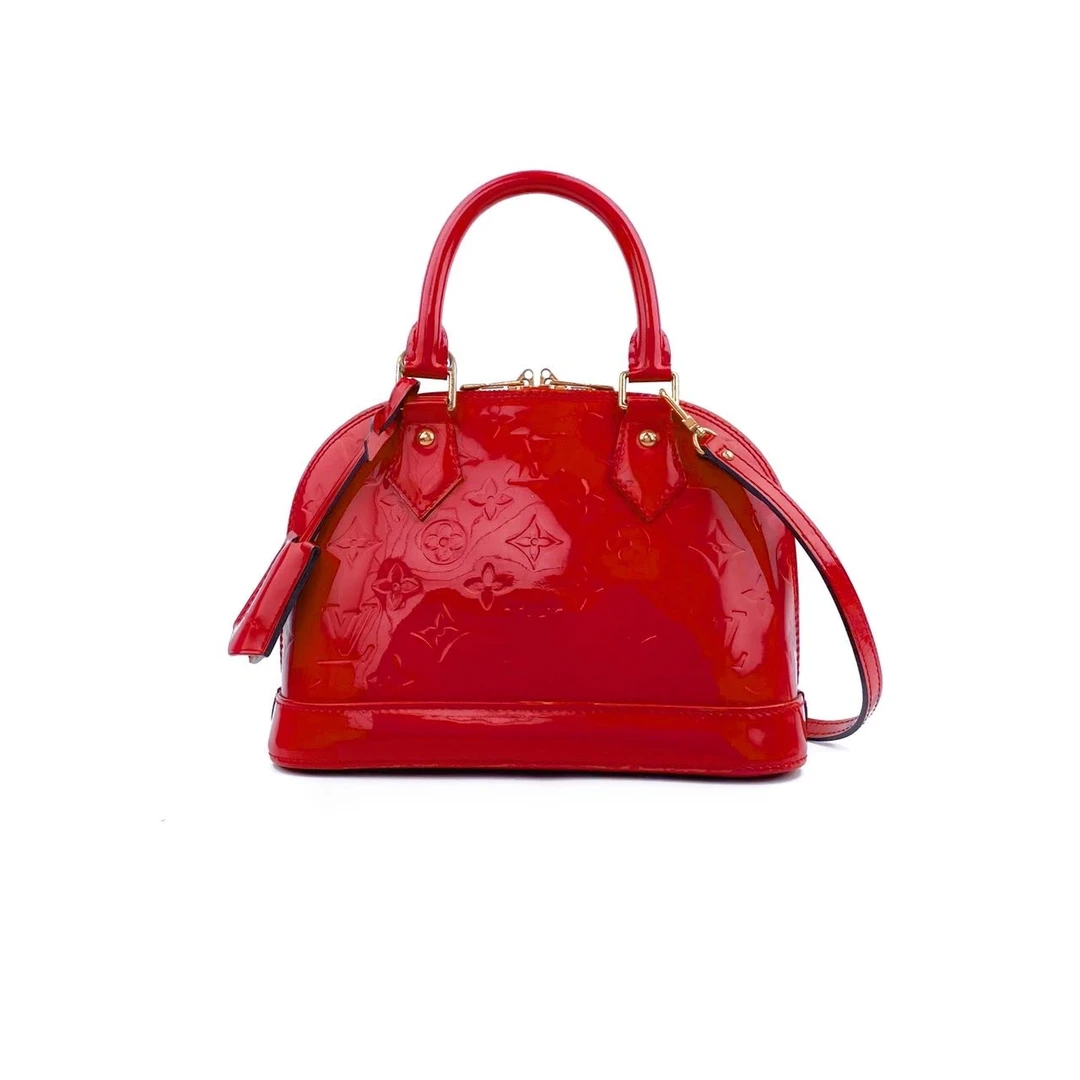 99新 LouisVuitton/路易威登 老花压印漆皮Almabb红色贝壳包