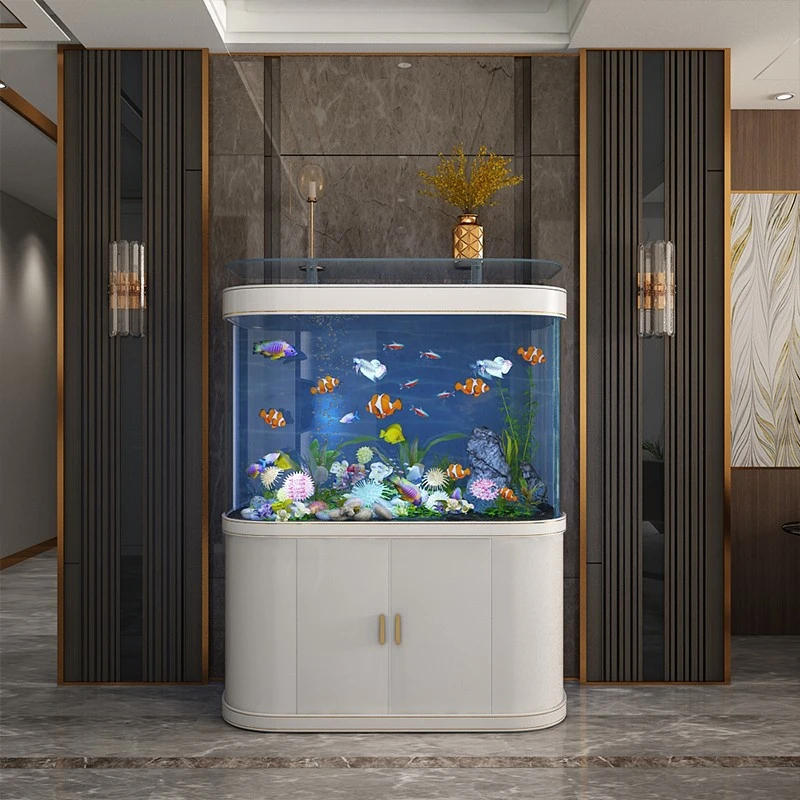 家用鱼缸客厅大中型落地底滤靠墙双弧形静音大湾生态办公室鱼缸