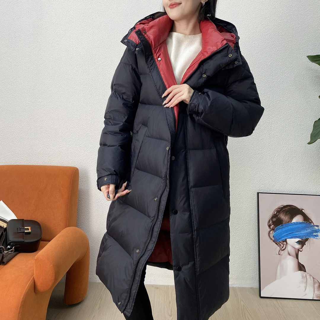 2024新款羽绒服黑金长款女加厚保暖通勤90白鸭绒羽绒服-24006