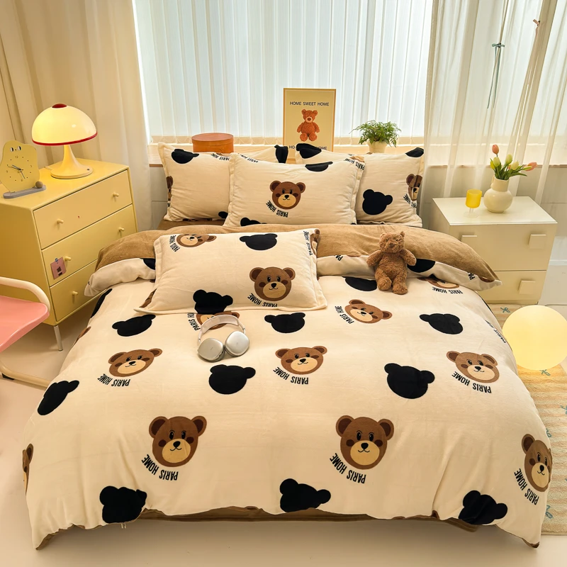 新款轻奢印花加厚保暖牛奶绒四件套