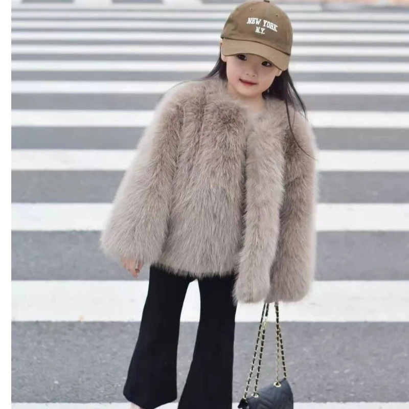 女童毛毛外套秋冬新款加厚保暖时尚洋气仿皮草中大童宝宝大衣潮款