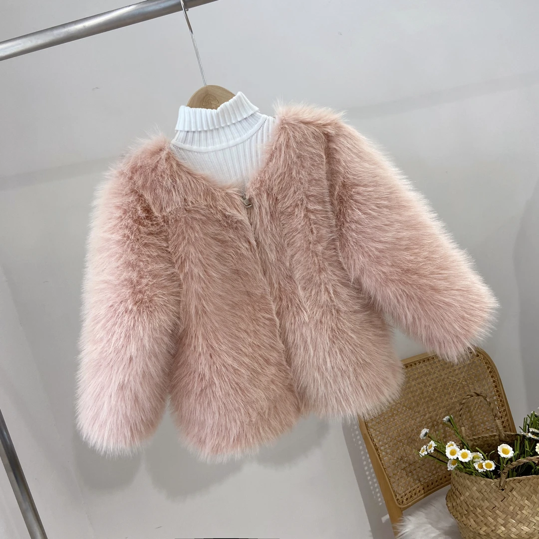 女童秋冬毛毛外套时髦洋气加厚保暖仿狐狸毛皮草上衣宝宝毛绒大衣