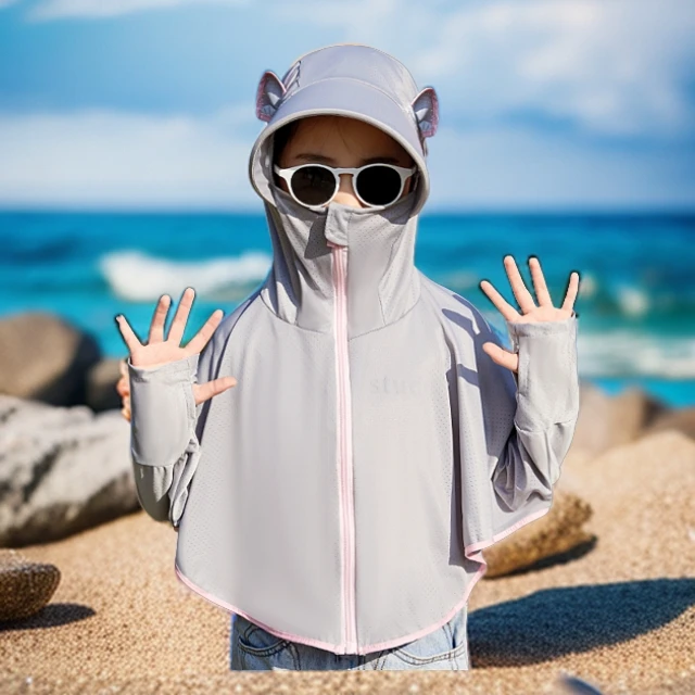 女童夏季冰丝凉感透气防晒衣中小童轻薄防紫外线空调衫户外防晒服