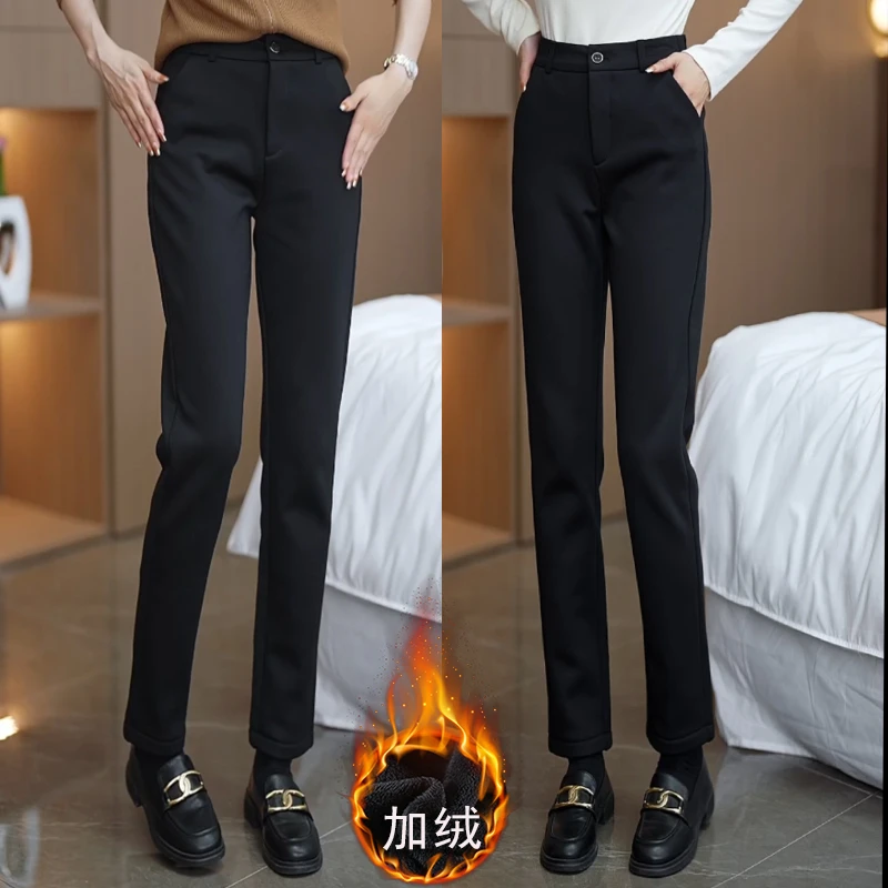 加绒牡丹裤休闲裤女小直筒烟管裤2025新款小脚九分裤西裤百搭神裤