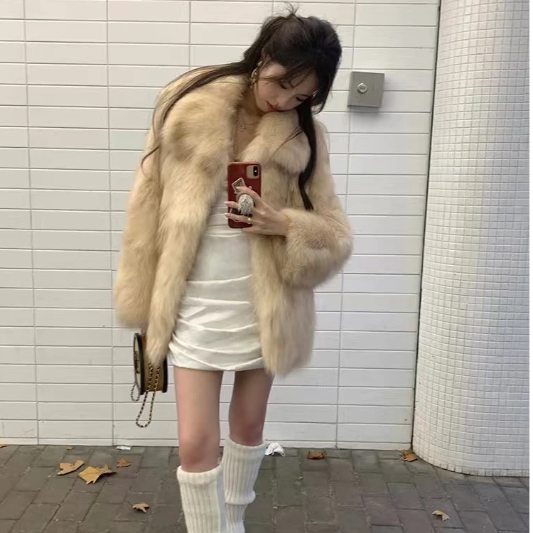 M佳 “神明少女”芬兰进口狐狸毛腹毛翻领皮草外套