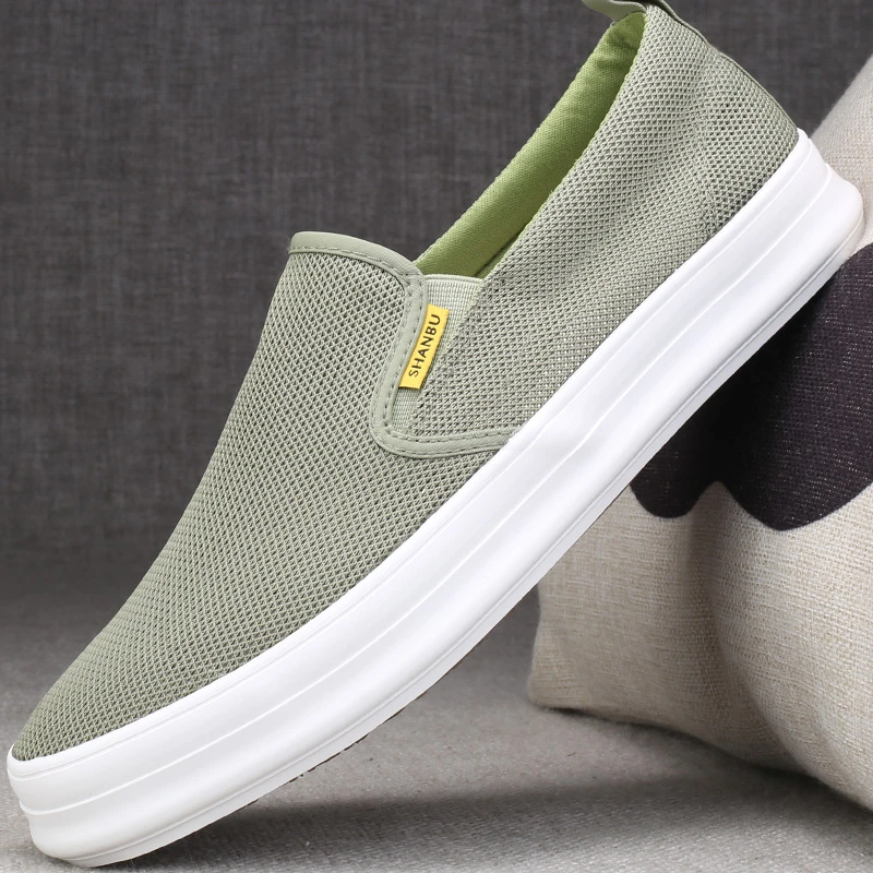 男鞋男士休闲百搭夏季布鞋透气老北京男款一脚蹬懒人鞋透气网面鞋