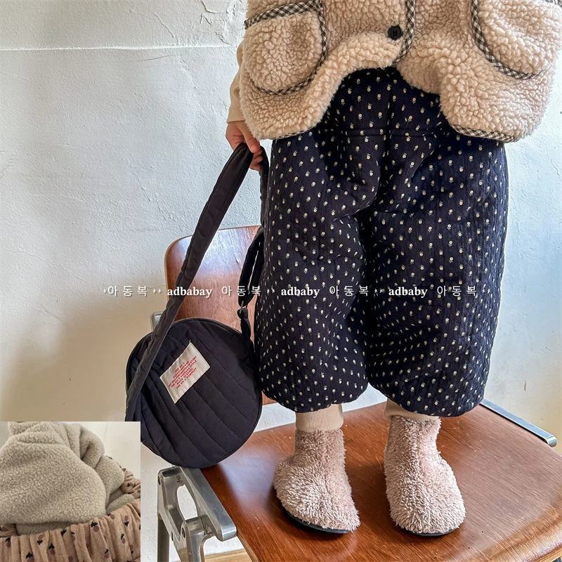 【花若烟】2022新款冬季儿童老棉裤韩版印花加绒加厚小碎花男女童