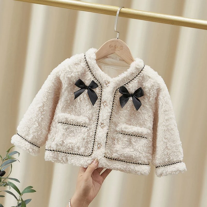 【花若烟】女童小香风外套秋冬款2023新款小童皮毛一体洋气女宝宝