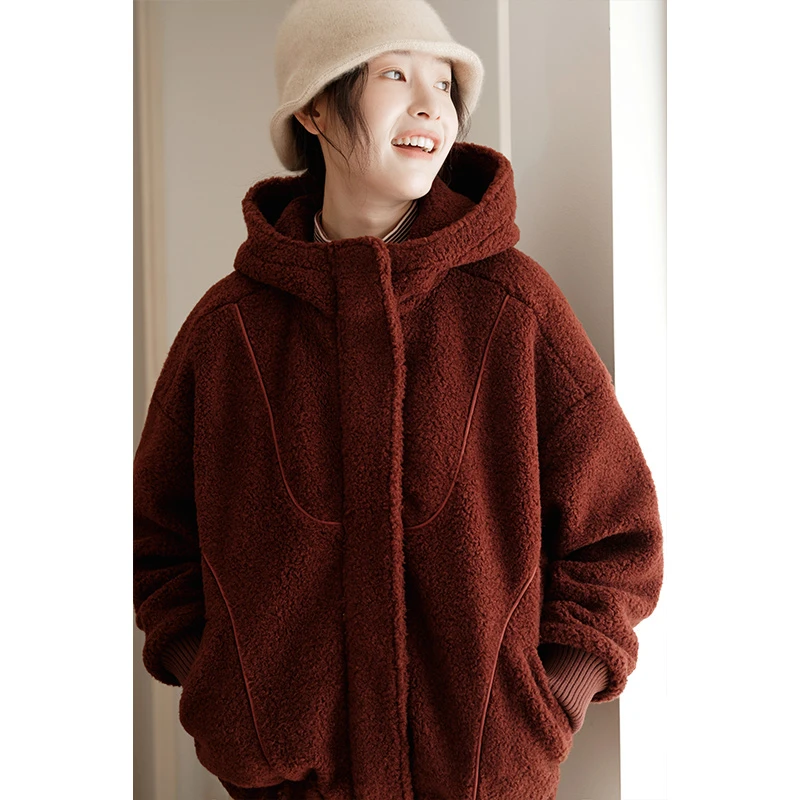 加绒加厚 770G重磅圈圈羊毛呢大衣外套短款上衣2024秋冬可然蔚彤