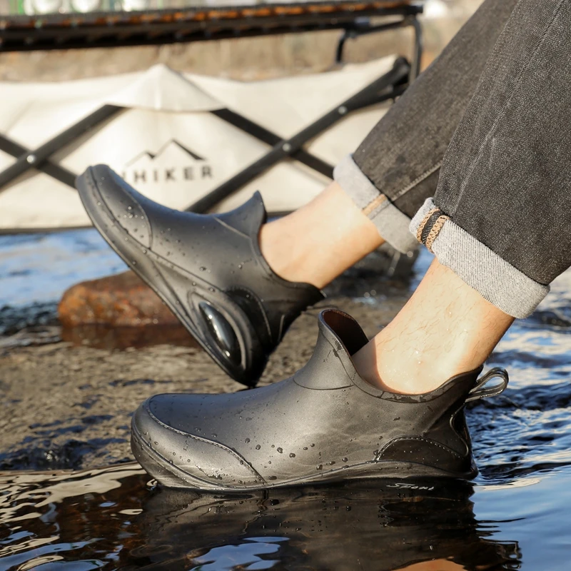 时尚雨鞋男低帮防水防滑耐磨雨靴加绒短筒水鞋男工作厨房平底胶鞋