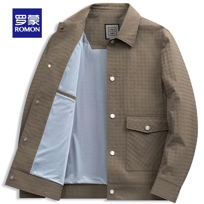 罗蒙男士2023短款翻领夹克春季新款弹力时尚休闲压花潮流工装外套