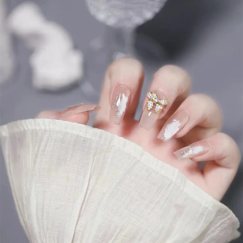 【长款】蝴蝶之恋新款梯形石膏胶蝴蝶结纯欲高级仙气穿戴美甲贴片