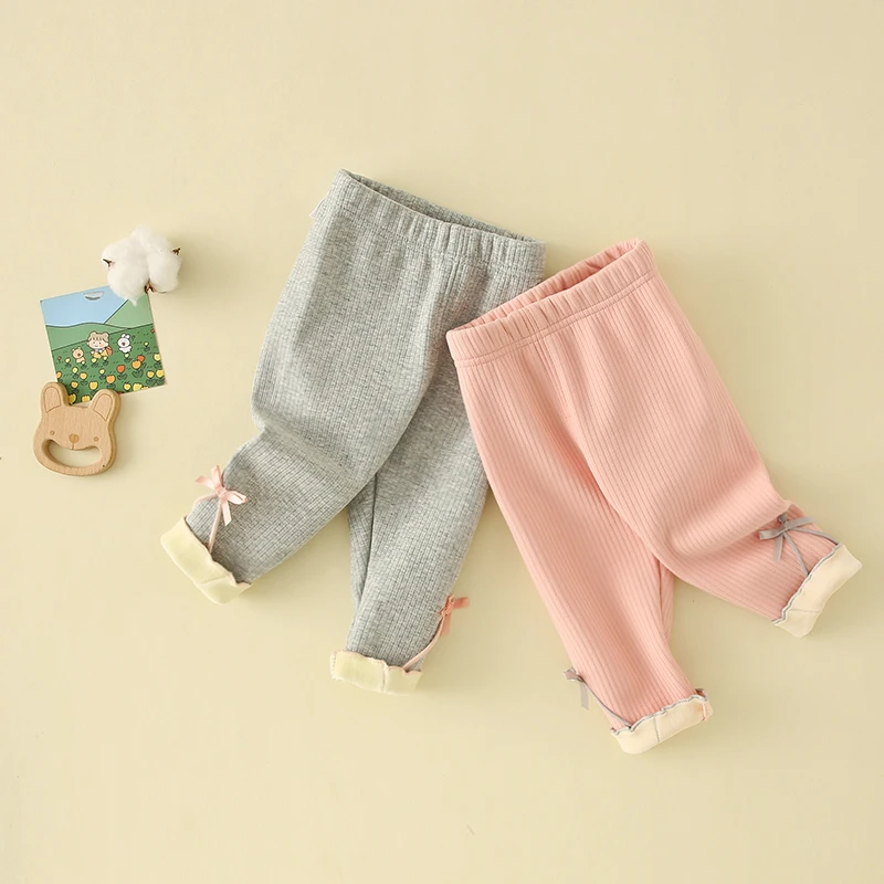 宝宝绒裤子冬季新款加绒长裤木耳花边蝴蝶加绒裤超柔打底潮范童装