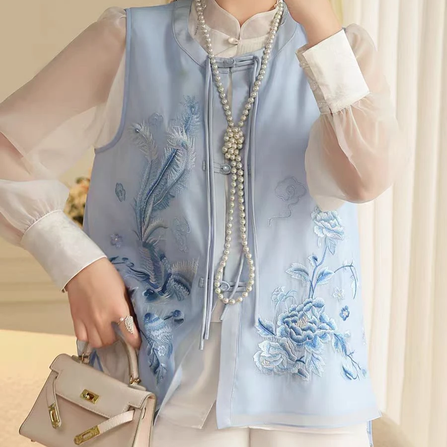 D2525-新中式欧洲纱外搭重工刺绣马夹夏季渐变丁达尔风新中式马甲