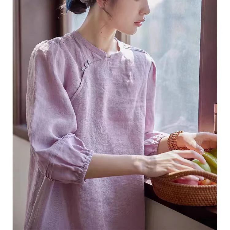 古着麻料上衣复古中式文艺 默认微瑕（直播间为准)