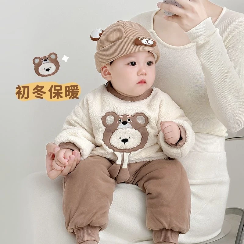 儿童套装秋冬季加绒卫衣两件套洋气韩版男女宝宝冬季加厚套装韩潮