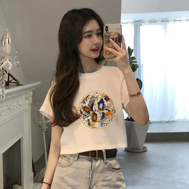 2024夏季新款设计感新中式国风短款上衣百搭时尚潮宽松短袖T恤女