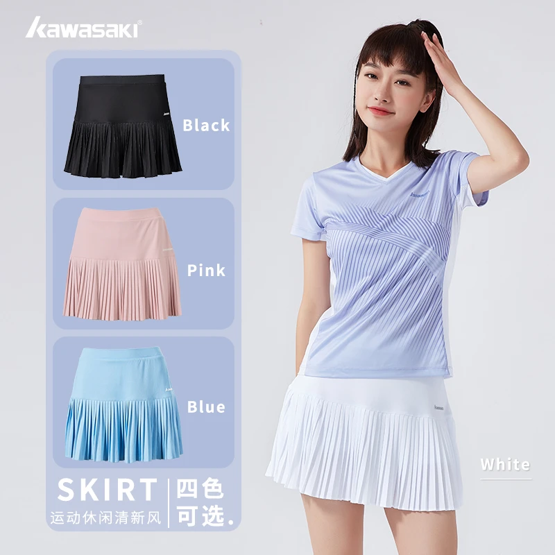 kawasaki/川崎羽毛球服休闲运动短裙女防走光半身裙套装跑步速干