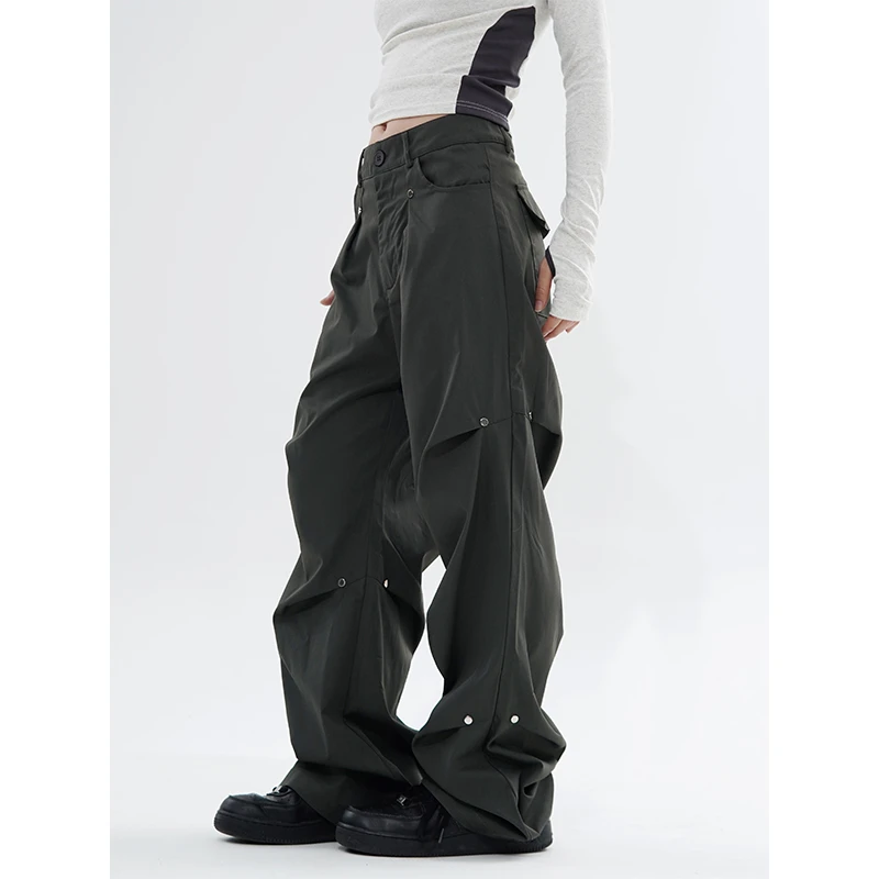 川川也美式高街不规则直筒休闲裤男女阔腿复古宽松辣妹长裤高腰潮