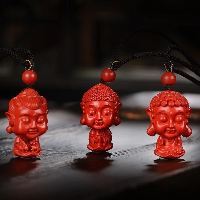 含辰砂工艺品高含量朱砂红砂【可爱版宝宝佛吊坠】