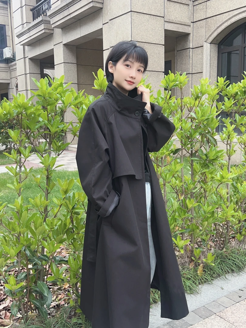 2022品牌英伦风衣外套显瘦网红收腰双排扣韩版长款收腰时尚气质