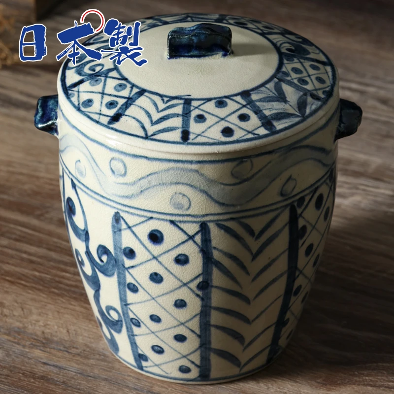 宗【单支】日本进口陶瓷带盖大储物罐茶叶罐猪油罐