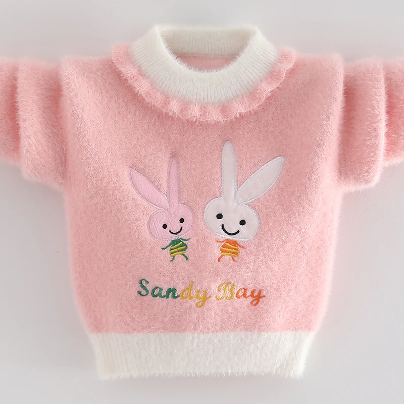 女童水貂绒毛衣套头卡通小兔2024秋冬新款洋气儿童宝宝洋气打底衫