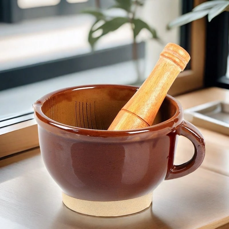 老式粗陶蒜罐陶瓷食物研磨器蒜臼子土钵碗擂茶镭钵擂米糊茄子辣椒