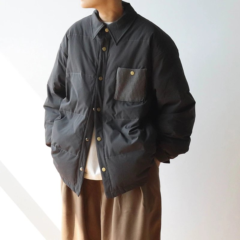 冬季日系复古工装翻领防泼水90白鸭绒轻薄衬衫羽绒服男保暖外套