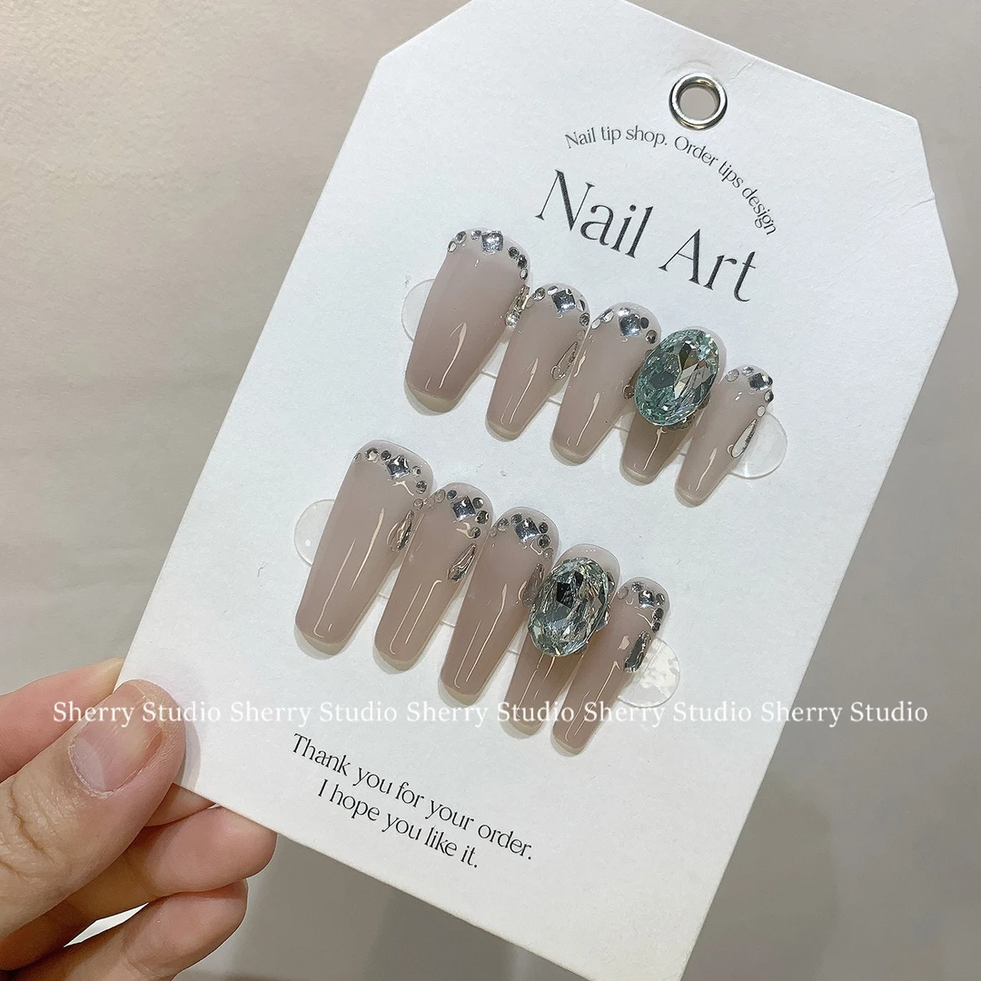 《茉莉青提》雪梨家清透裸粉感 精品K9钻小碎钻纯欲百搭显白穿戴甲