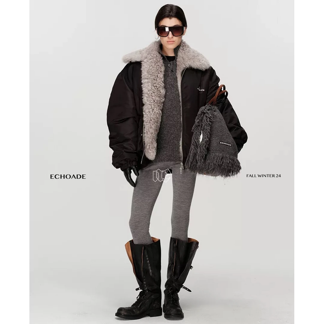 ECHOADE松弛oversize版型 可拆卸领宽松飞行员夹克棉服外套