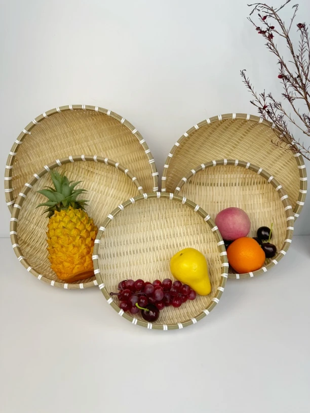 FY01（簸箕五件套）竹编收纳筐馒头筐圆簸箕竹匾晾晒防蝇虫竹编制品