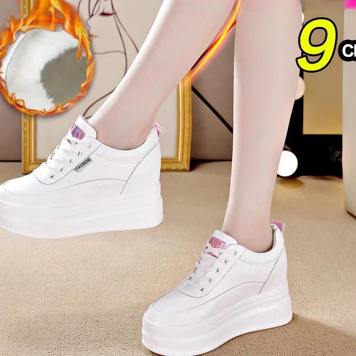 内增高加绒小白鞋女鞋秋冬季厚底松糕鞋时尚休闲百搭显瘦板鞋N