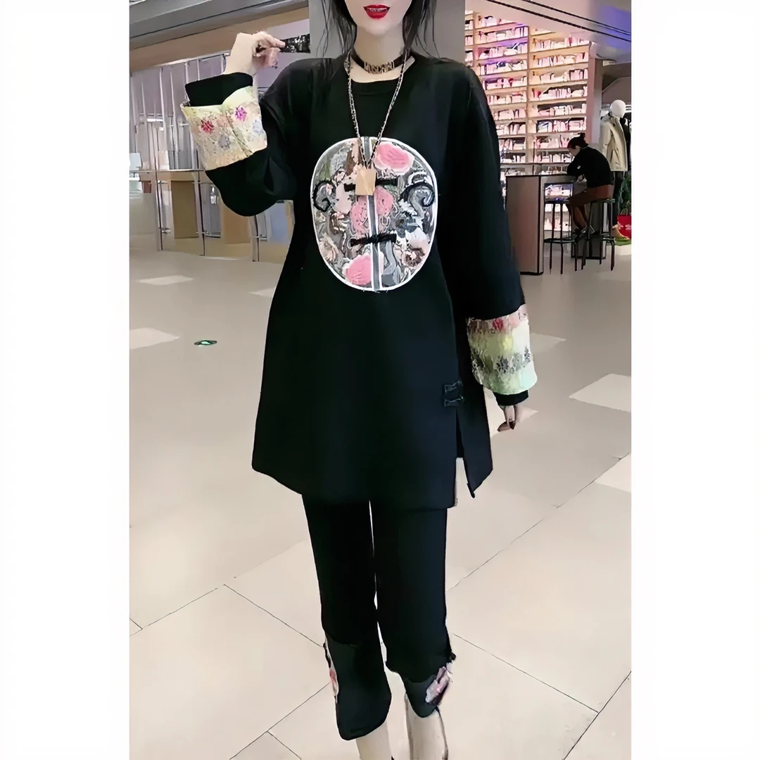 2025春季新款九分裤套装女新中式国风气质宽松显瘦上衣裤子两件套