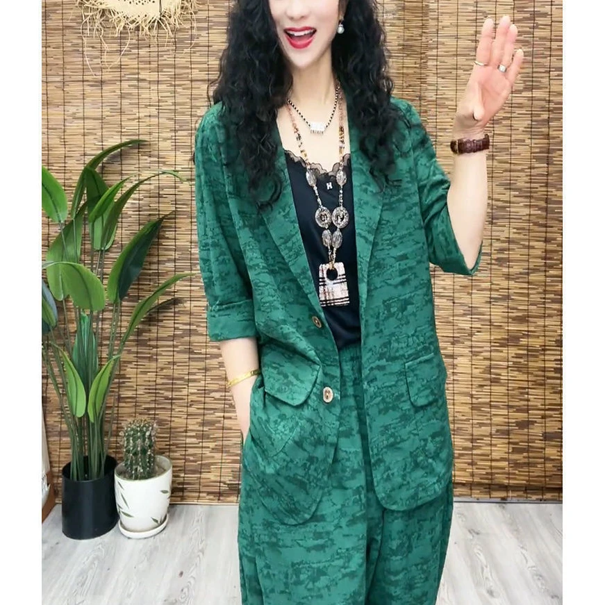 2025春秋季新款文艺复古西装套装女宽松显瘦小西装哈伦裤子两件套